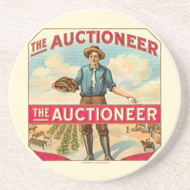 Auktionator Vintage Zigarrenmarke Sandstein Untersetzer (Vorne)