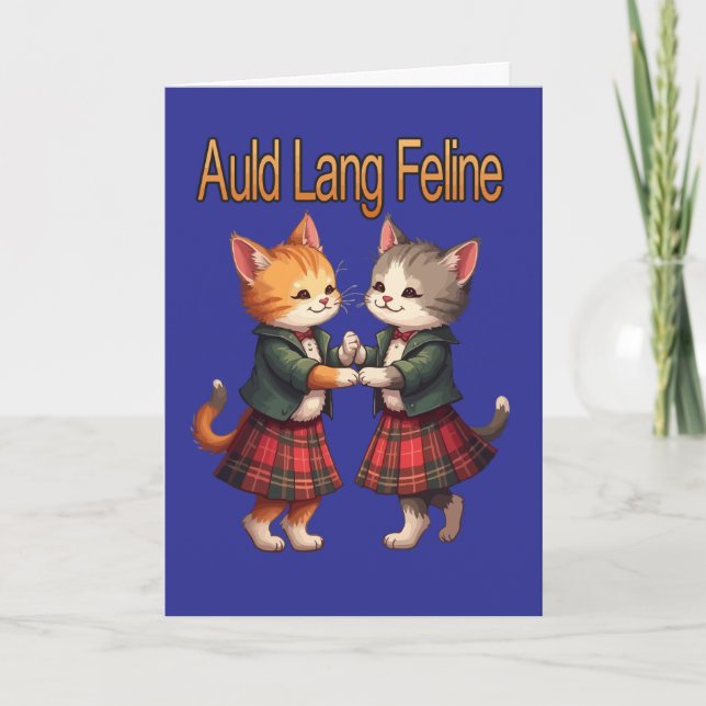 Auld Lang Feline Orange Cats Danser Carte de voeux (Devant)