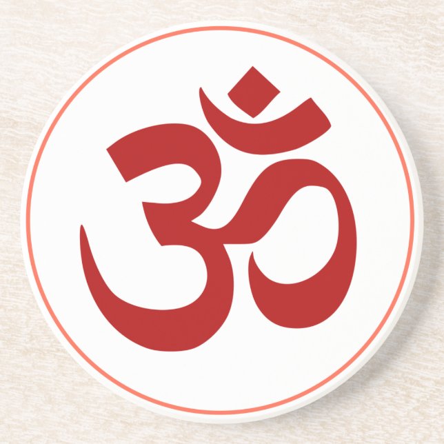 Aum- oder Om-Symbol (Dunkelrote Farbe) Sandstein Untersetzer (Vorne)
