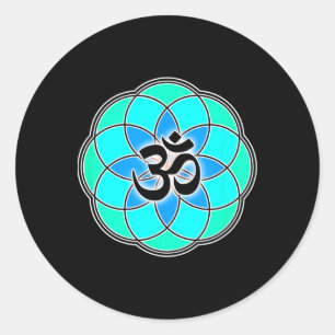 Aum Zeichen Yoga Meditation Samen des Lebens Blüte Runder Aufkleber