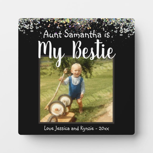 Aunt Bestie Glitter Desk Foto Fotoplatte (Vorderseite)