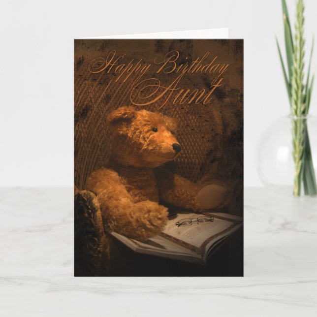 Aunt Birthday Card With Teddy Bear Reading A Book Karte (Vorderseite)