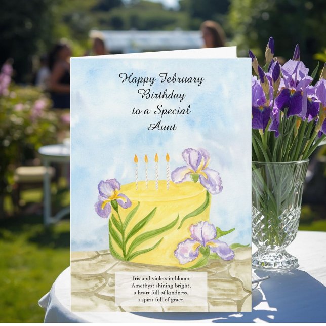 Aunt Happy February Irises Birthday Cake Karte (Von Creator hochgeladen)