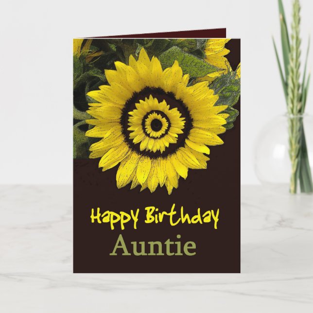 AUNTIE Birthday with Cheerful Sunflower Karte (Vorderseite)