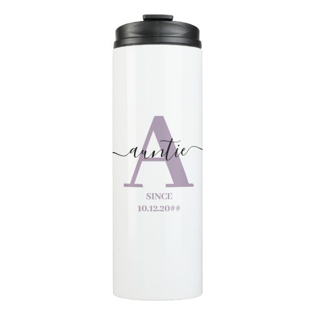 Auntie Elegant Script Monogram Thermosbecher (Vorderseite)