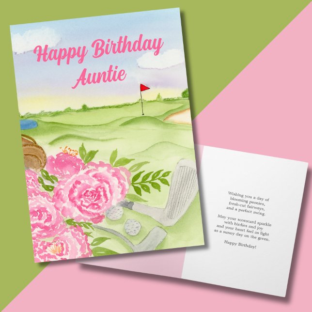 Auntie Happy Birthday Peonies on Golf Course Karte (Von Creator hochgeladen)