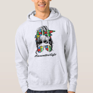 Auntie Life Autismus Bewusstsein Messy Bun Girl Mu Hoodie