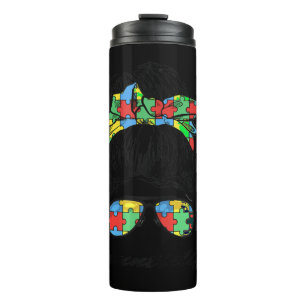 Auntie Life Autismus Bewusstsein Messy Bun Girl Mu Thermosbecher