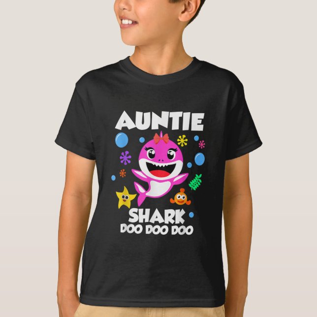 Auntie Of The Baby Shark Birthday Auntie Shark  T-Shirt (Vorderseite)