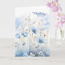 Aunt's Birthday Blue Watercolor Wildflowers