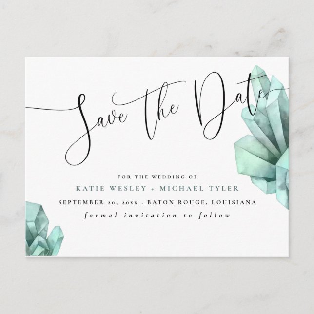 Aura Crystal Mint Save the Date Ankündigungspostkarte (Vorderseite)