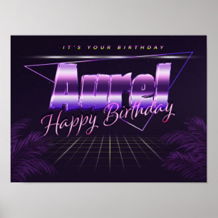 Aurel Nom Vorname lila retro Poster Geburtstag