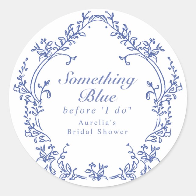 AURELIA Chinoiserie Etwas Blaues Brautparty Runder Aufkleber (Vorderseite)