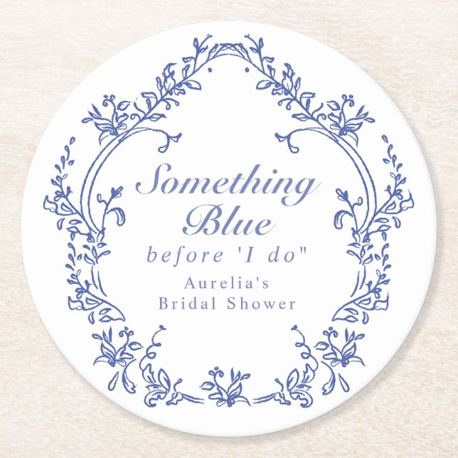AURELIA Chinoiserie Etwas Blaues Brautparty Runder Pappuntersetzer (Vorderseite)