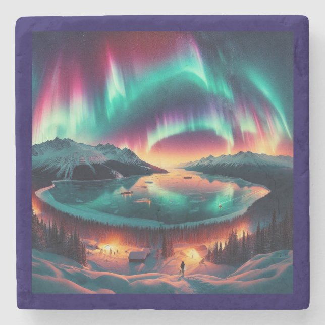 Aureola Borealis in Alaska Steinuntersetzer (Vorderseite)
