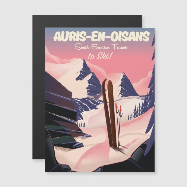 AURIS-EN-OISANS Frankreich Skiposter Magnetkarte (Vorne/Hinten)