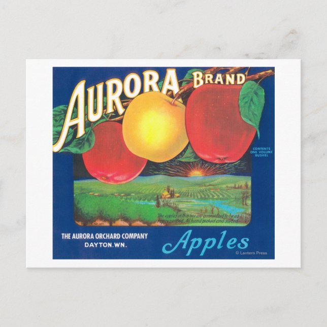 Aurora Apple Label (blau) - Dayton, WA Postkarte (Vorderseite)