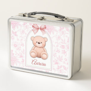 Aurora Benutzerdefiniertes rosa Teddy-Bär-Kinder Metall Brotdose