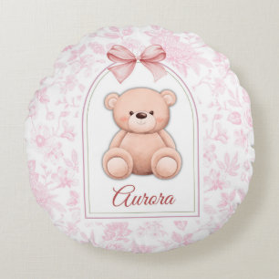 Aurora Benutzerdefiniertes rosa Teddy-Bär-Kinder Rundes Kissen