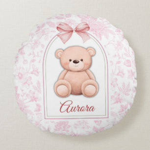 Aurora   Benutzerdefiniertes rosa Teddy-Bär-Kinder Rundes Kissen