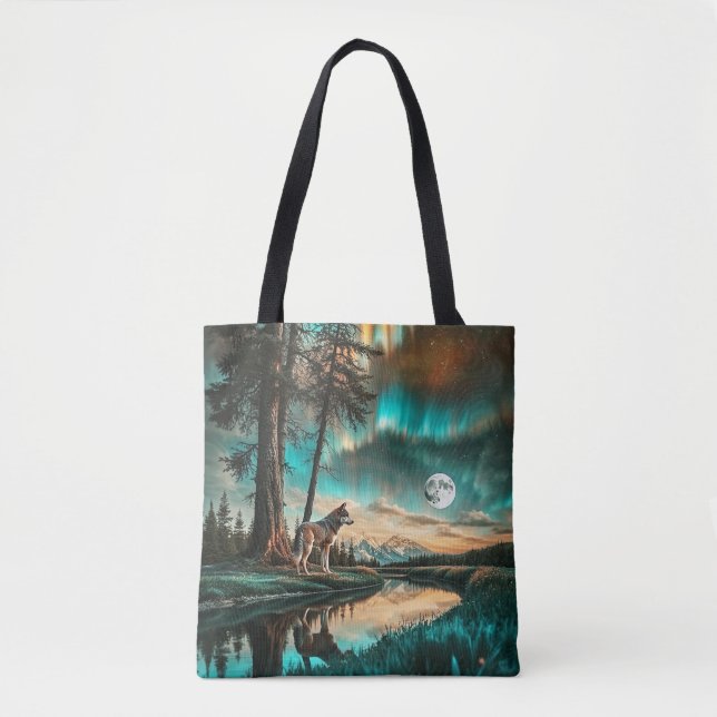 Aurora Borealis 2 Wolf Design Tasche (Vorderseite)
