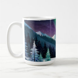 Aurora Borealis 2D Tasse | Snowy Forest & Mountain