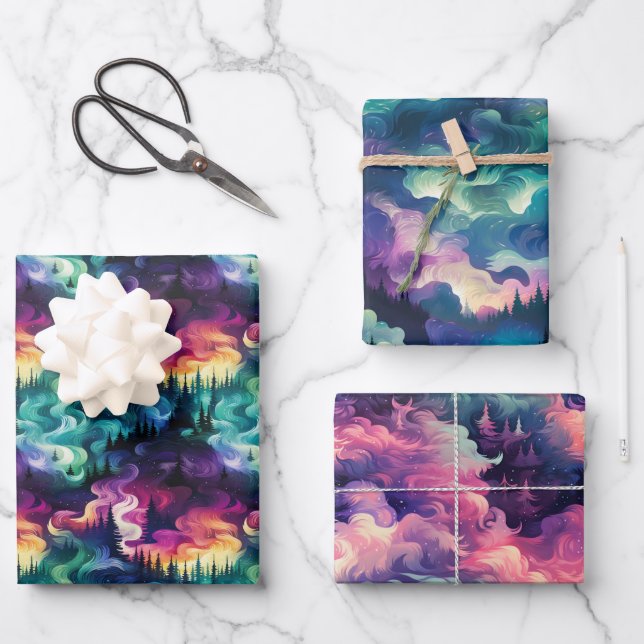 Aurora Borealis 3D Dreamscape: Ätherisches Design Geschenkpapier Set (Vorderseite)