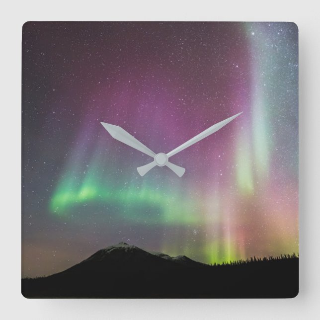 Aurora Borealis | Alaska Brooks Range, Alaska Quadratische Wanduhr (Vorderseite)