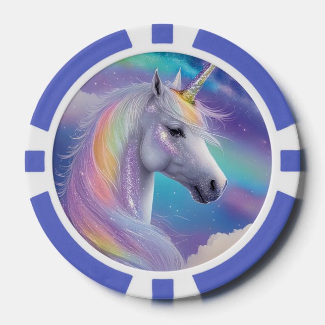 Aurora Borealis Fantasy Rainbow Glitzer Unicorn Pokerchips (Vorderseite)