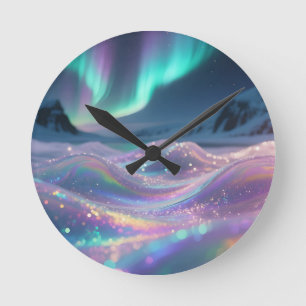 Aurora Borealis Funkelnde Wellen Fantasie Runde Wanduhr