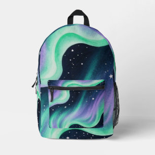 Aurora Borealis, grün und Lila Bedruckter Rucksack