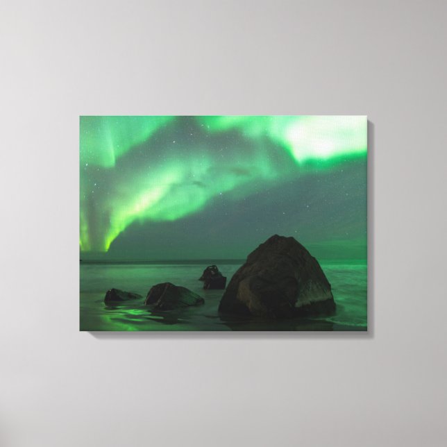 Aurora Borealis | Lofoten Beach Norwegen Leinwanddruck (Vorderseite)