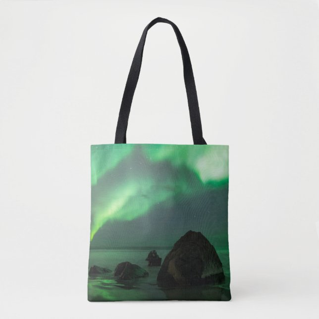 Aurora Borealis | Lofoten Beach Norwegen Tasche (Vorderseite)