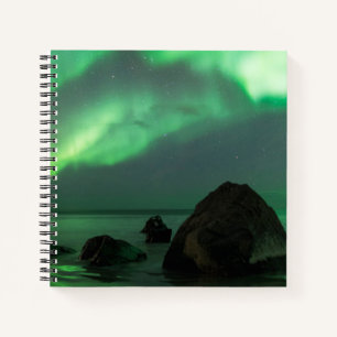 Aurora Borealis Lofoten Strand Norwegen Notizbuch