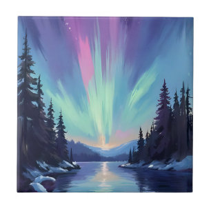 Aurora Borealis Nordlicht Aquarell Fliese
