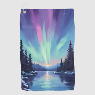 Aurora Borealis Nordlicht Aquarell Golfhandtuch