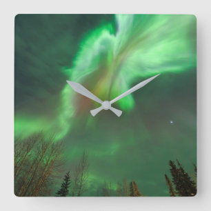 Aurora Borealis Nordlicht Fairbanks Quadratische Wanduhr