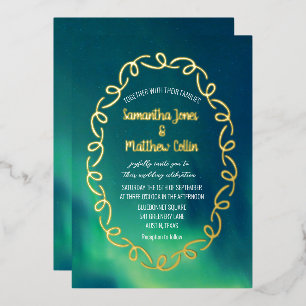 Aurora Borealis Nordlichter Goldfolie Hochzeit Folieneinladung