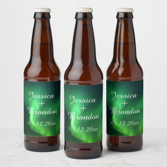 Aurora Borealis Nordlichter Hochzeit Bierflaschenetikett (Flaschen)