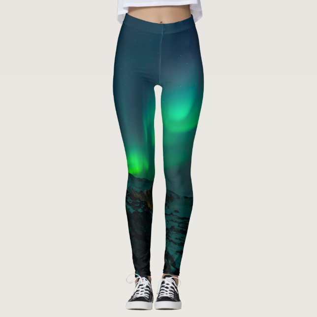 Aurora Borealis Nordlichter Wintersterne Leggings (Vorderseite)