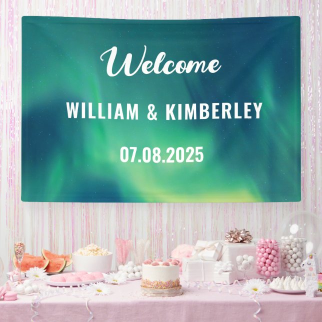 Aurora Borealis Northern Lights Grüne Hochzeit Banner (Party)