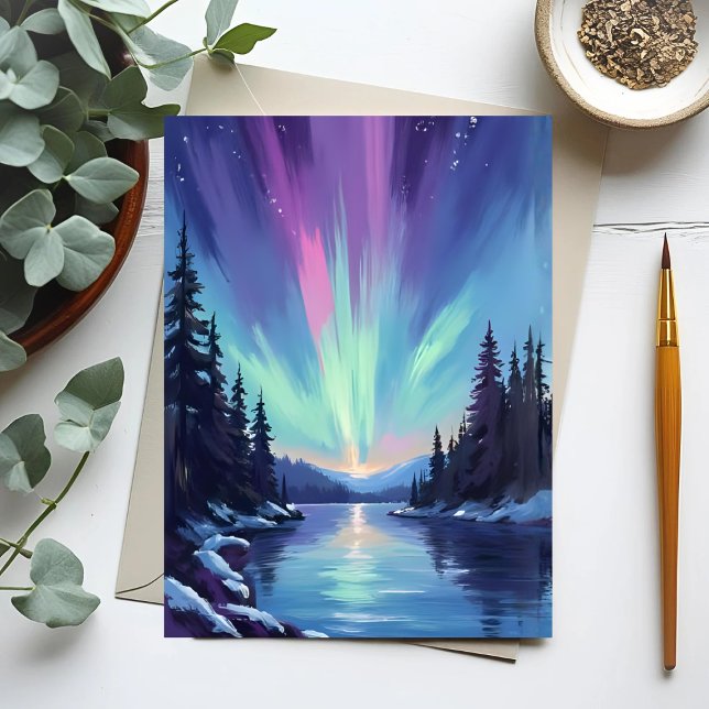 Aurora Borealis | Northern Lights Watercolor Postkarte (Von Creator hochgeladen)