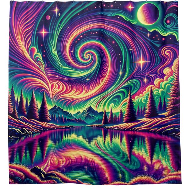 "Aurora Borealis Over Reflective Lake" Duschvorhang (Vorderseite)