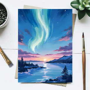 Aurora-Borealis-See Träumerische Nachtlandschaft Postkarte