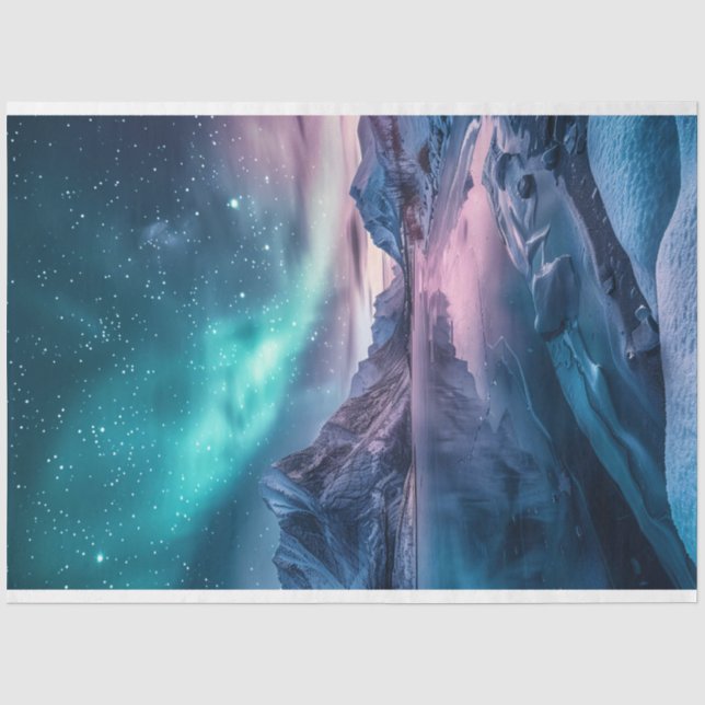 Aurora Borealis Über die verschneiten Berglandscha Seidenpapier (Vorderseite)