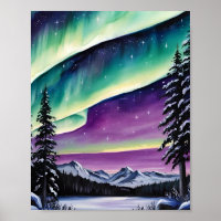 Aurora Borealis über Schneewald, Pinien, Landschaf