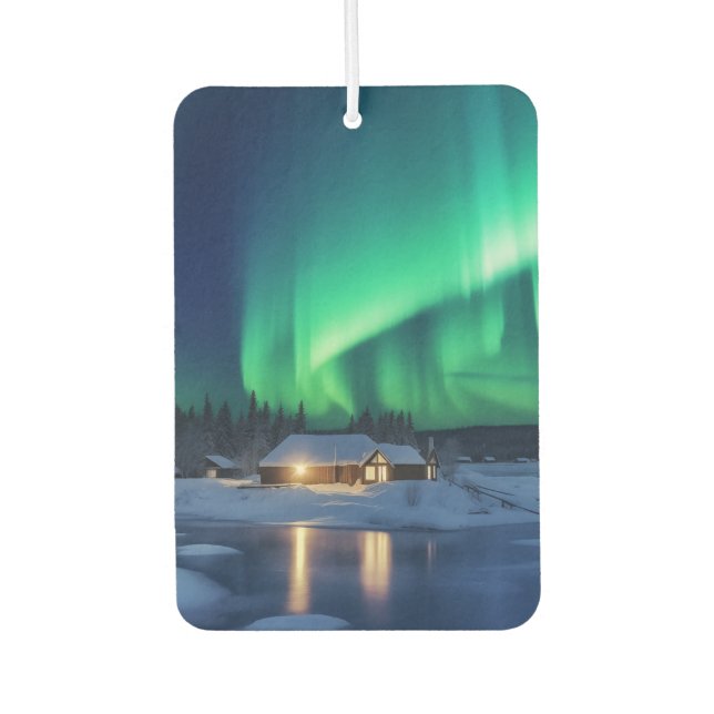 Aurora borealis über Winterkabine Autolufterfrischer (Vorderseite)