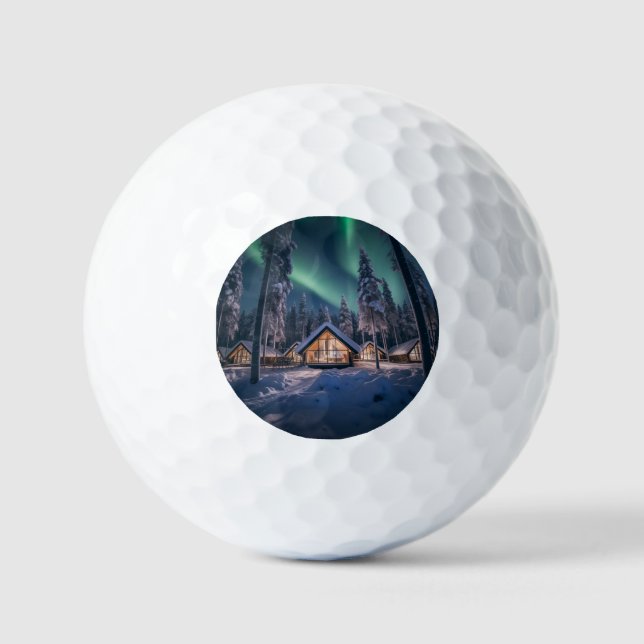 Aurora borealis über Winterkabine Golfball (Vorderseite)