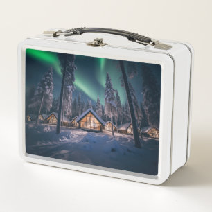 Aurora borealis über Winterkabine Metall Brotdose