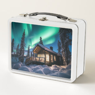 Aurora borealis über Winterkabine Metall Brotdose